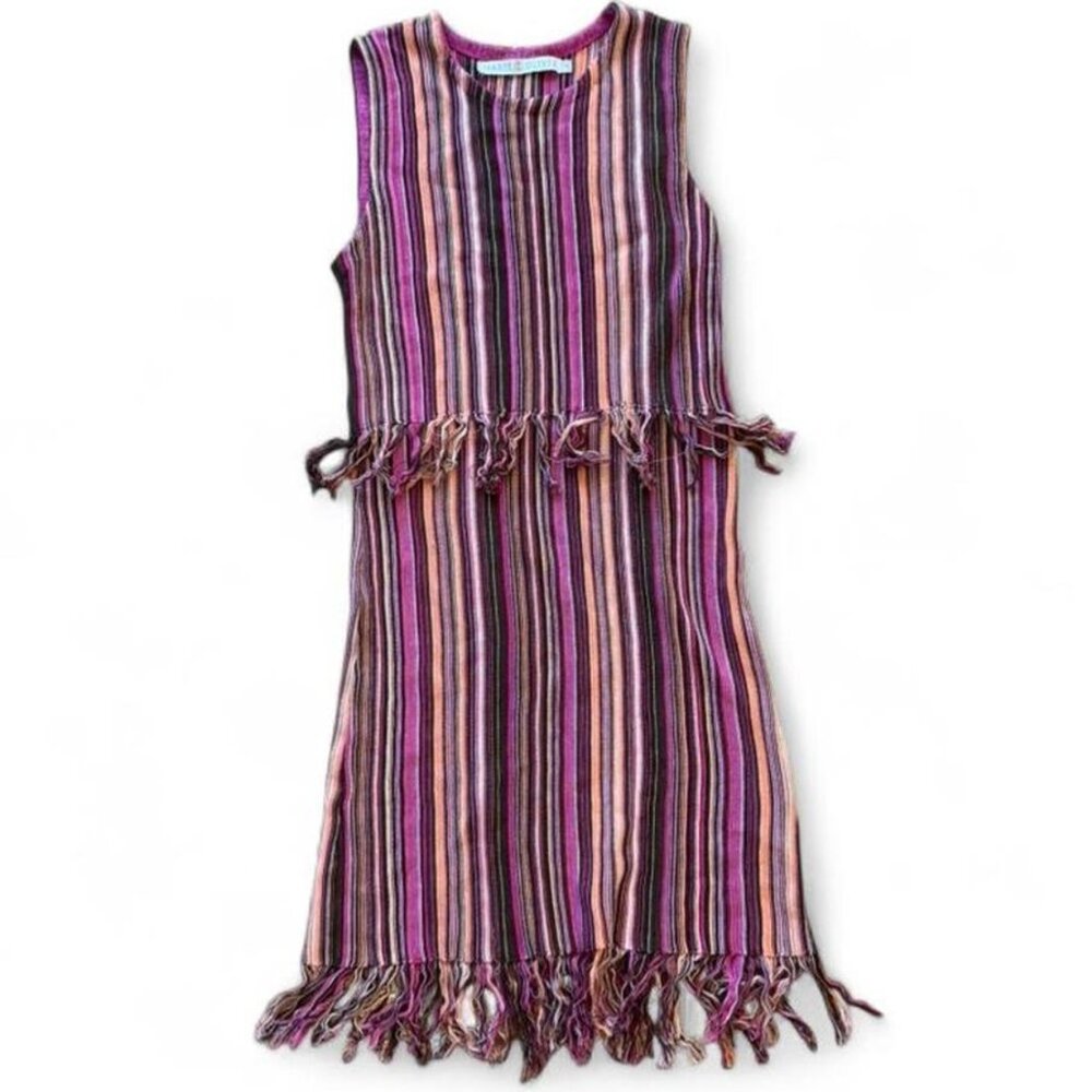 Marie Oliver Fringe Dress in Pink, Orange, & Brown Stripe sz extra small